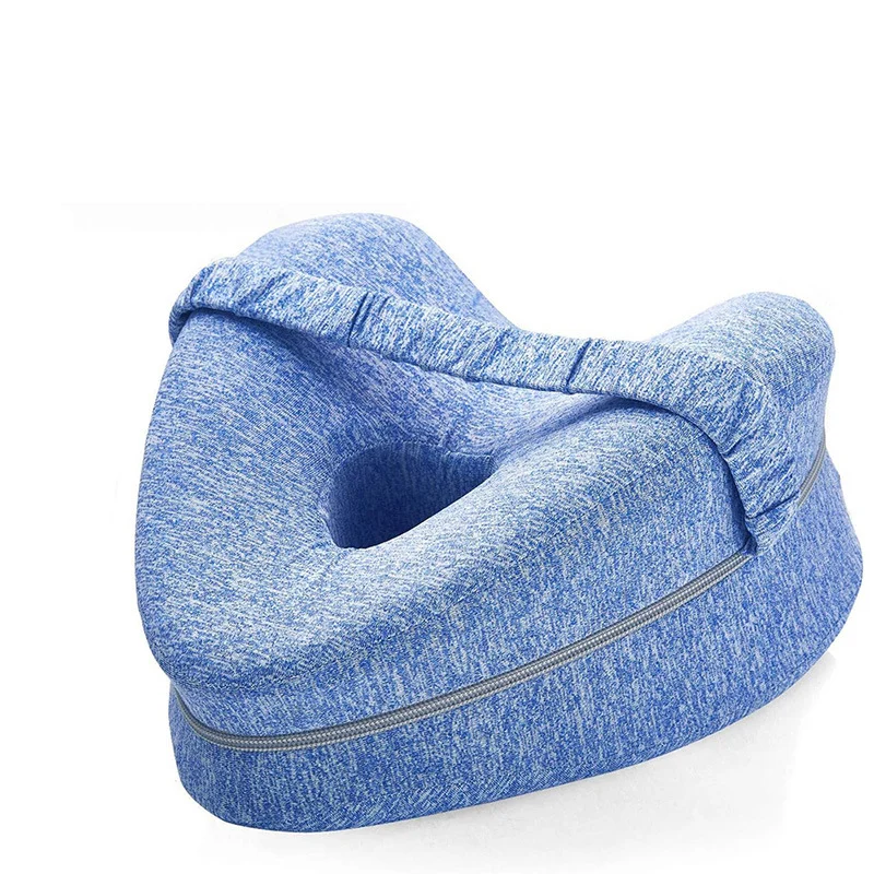 Blauw gemêleerd kniekussen met elastische band en rits