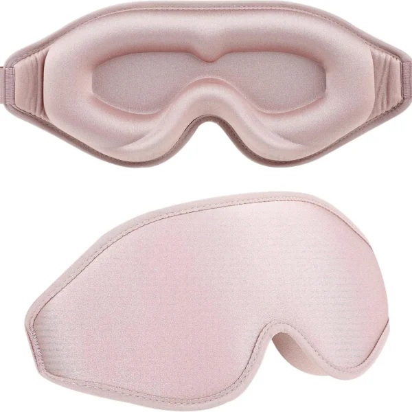 Roze 3D-slaapmasker van voren en van achteren, met holle oogkommen