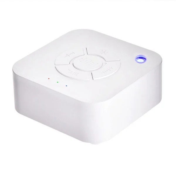 Wit, vierkant white noise-apparaat met ronde knoppen